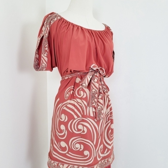 *Free with Purchase* BCBG MaxAzria Belted Tunic Top Abstract Blouse - Picture 10 of 11